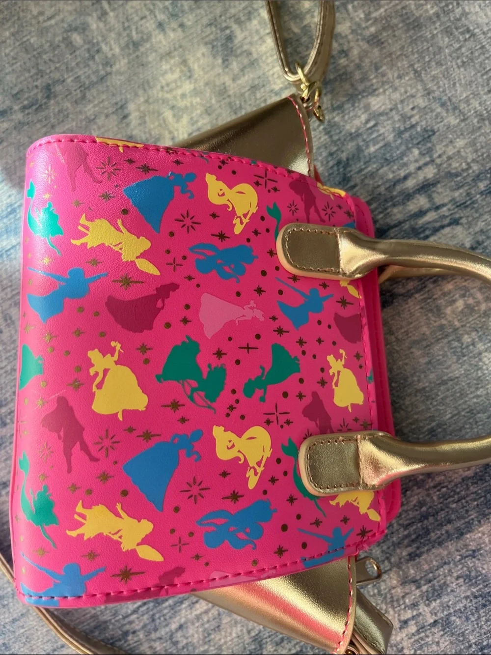 Kids Pink Gold Disney Princess Print Handbag with Gold Handles and Ty purse